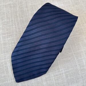 Vintage By Damon Navy Blue Diagonal Striped Tie Textured Polyester 56" x‎ 4.25"